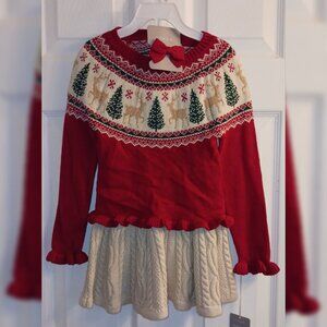 Tahari 3 Piece Christmas Cable Knit Skirt Sweater & Bow Trees Reindeer 4T NWT